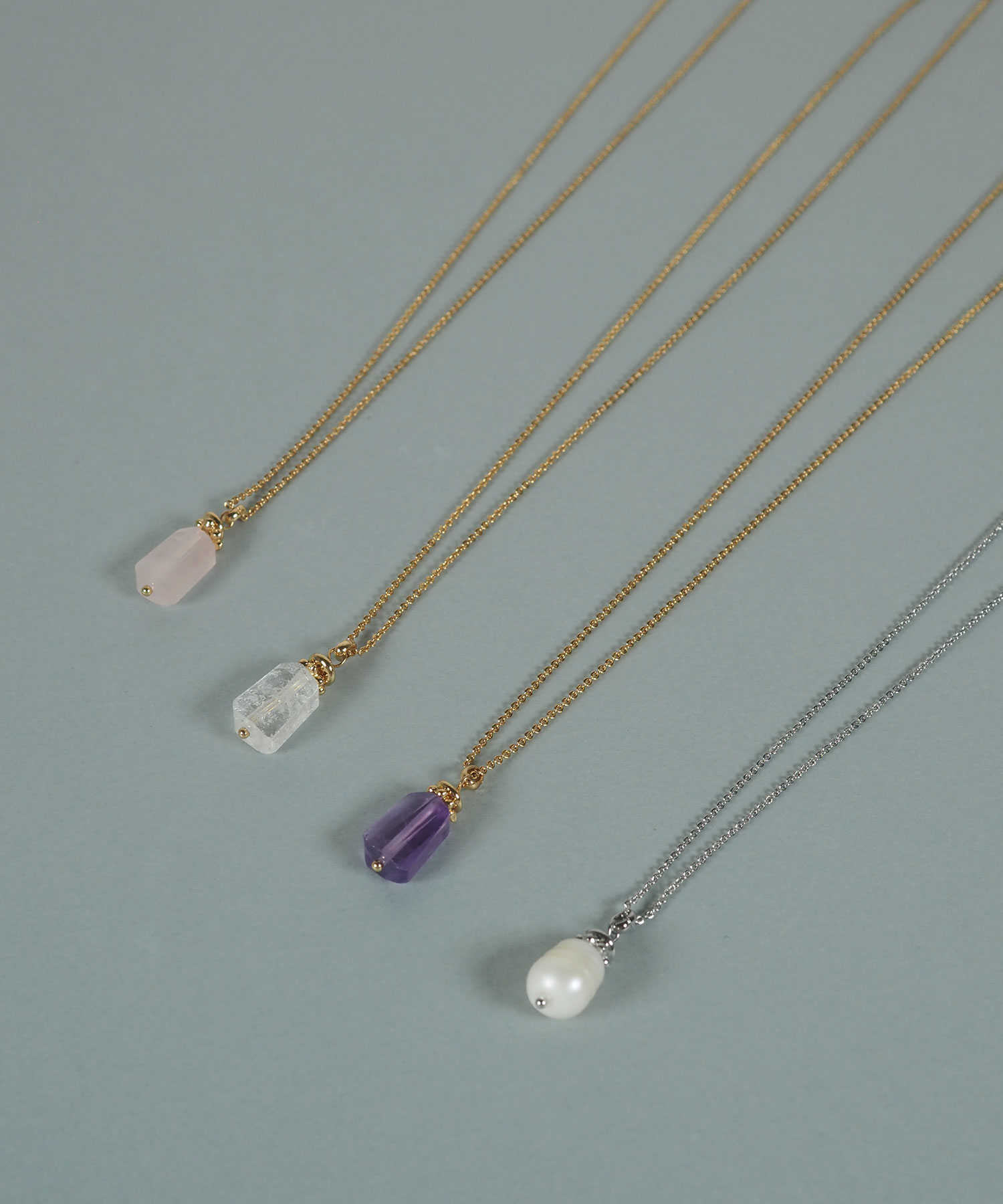 天然石＆淡水パール 一粒ネックレス【JUNO PREMIUM】