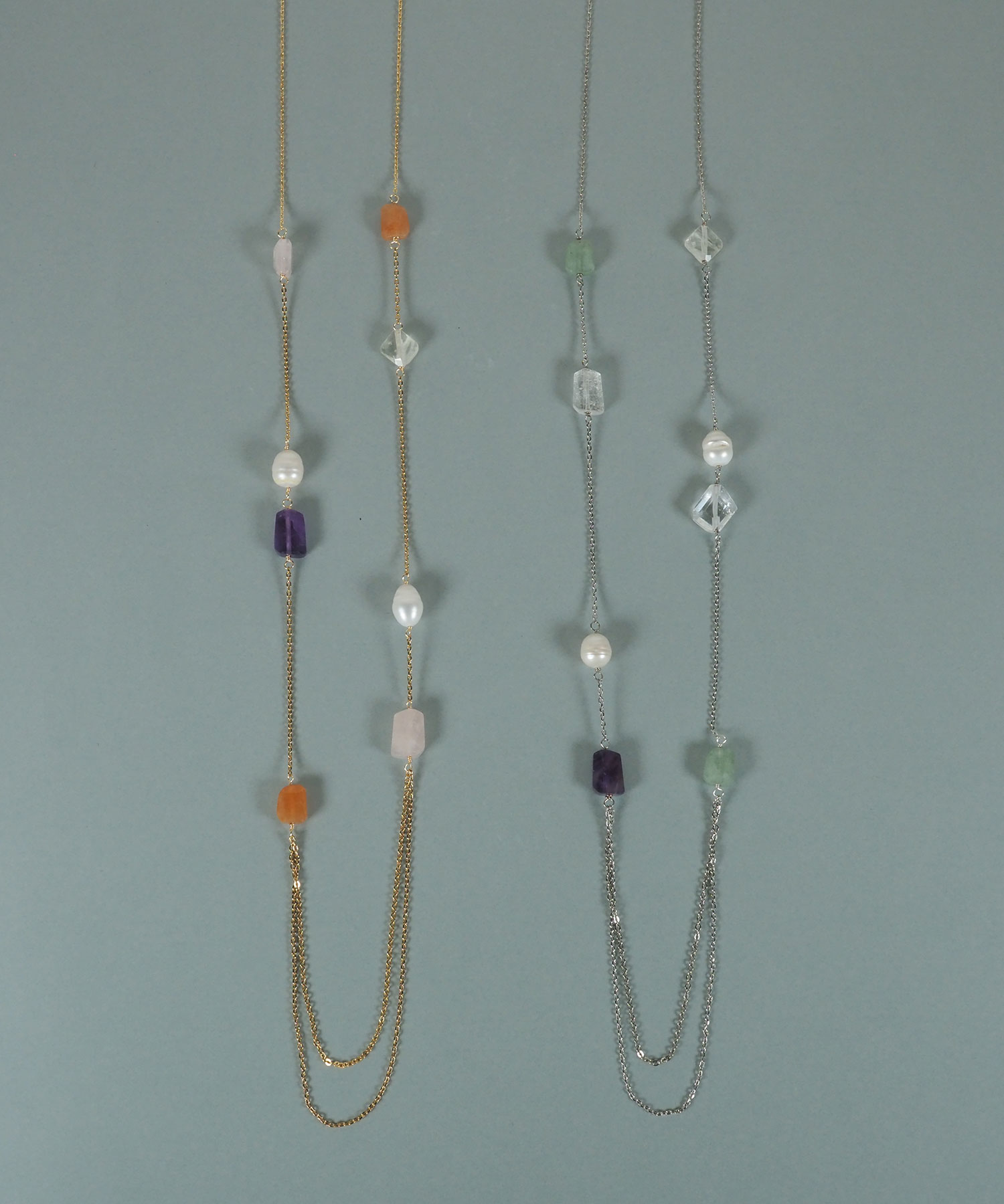 天然石と淡水パールのステーションロングネックレス【JUNO PREMIUM】