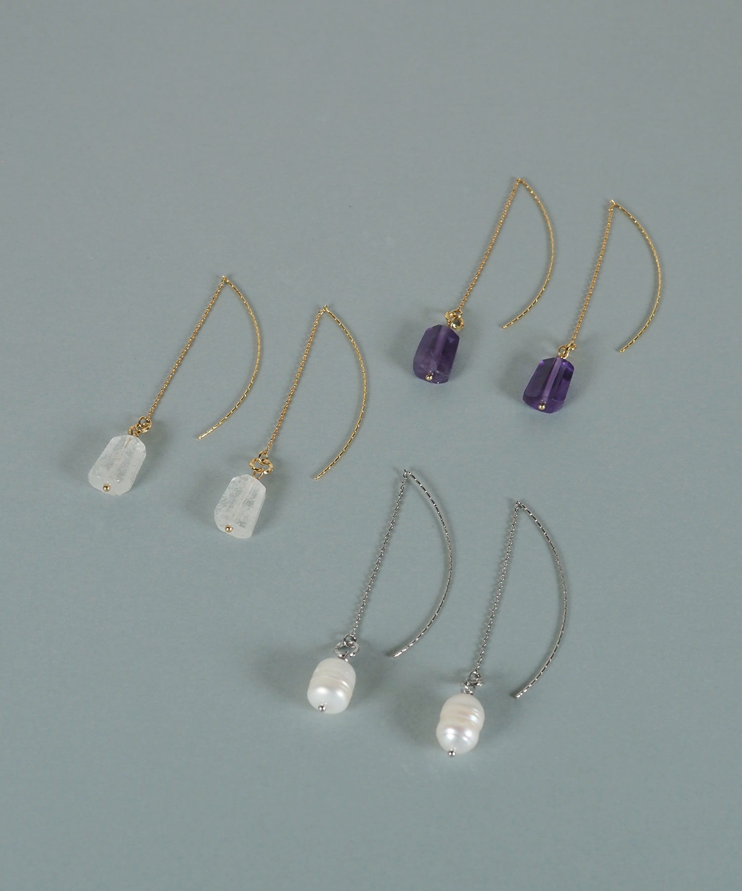 天然石＆淡水パール ハーフムーンアメリカンピアス【JUNO PREMIUM】