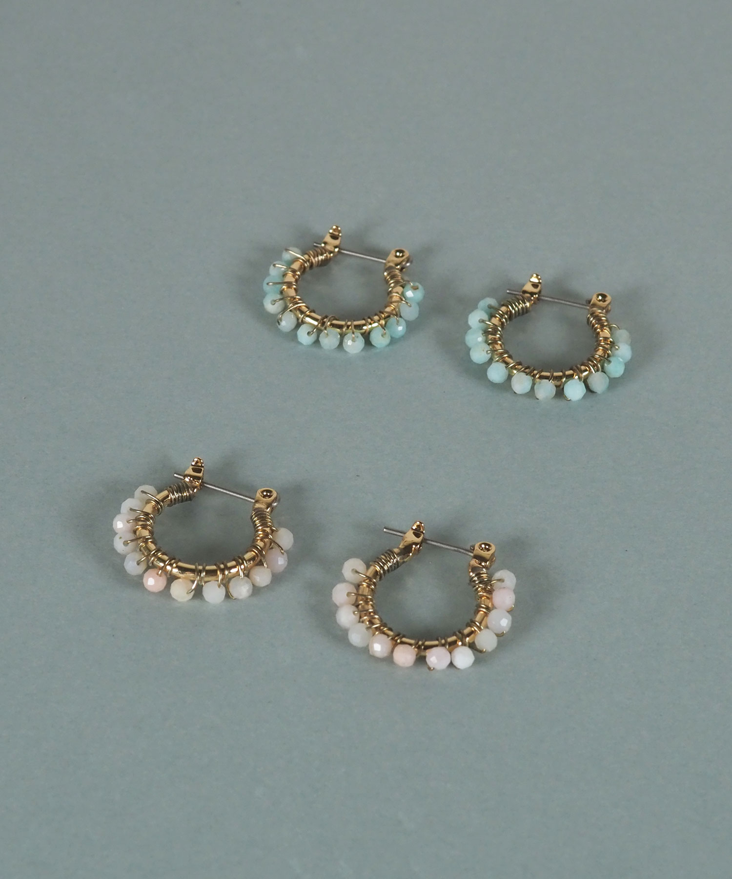 天然石ビーズ巻き付けフープピアス【JUNO PREMIUM】