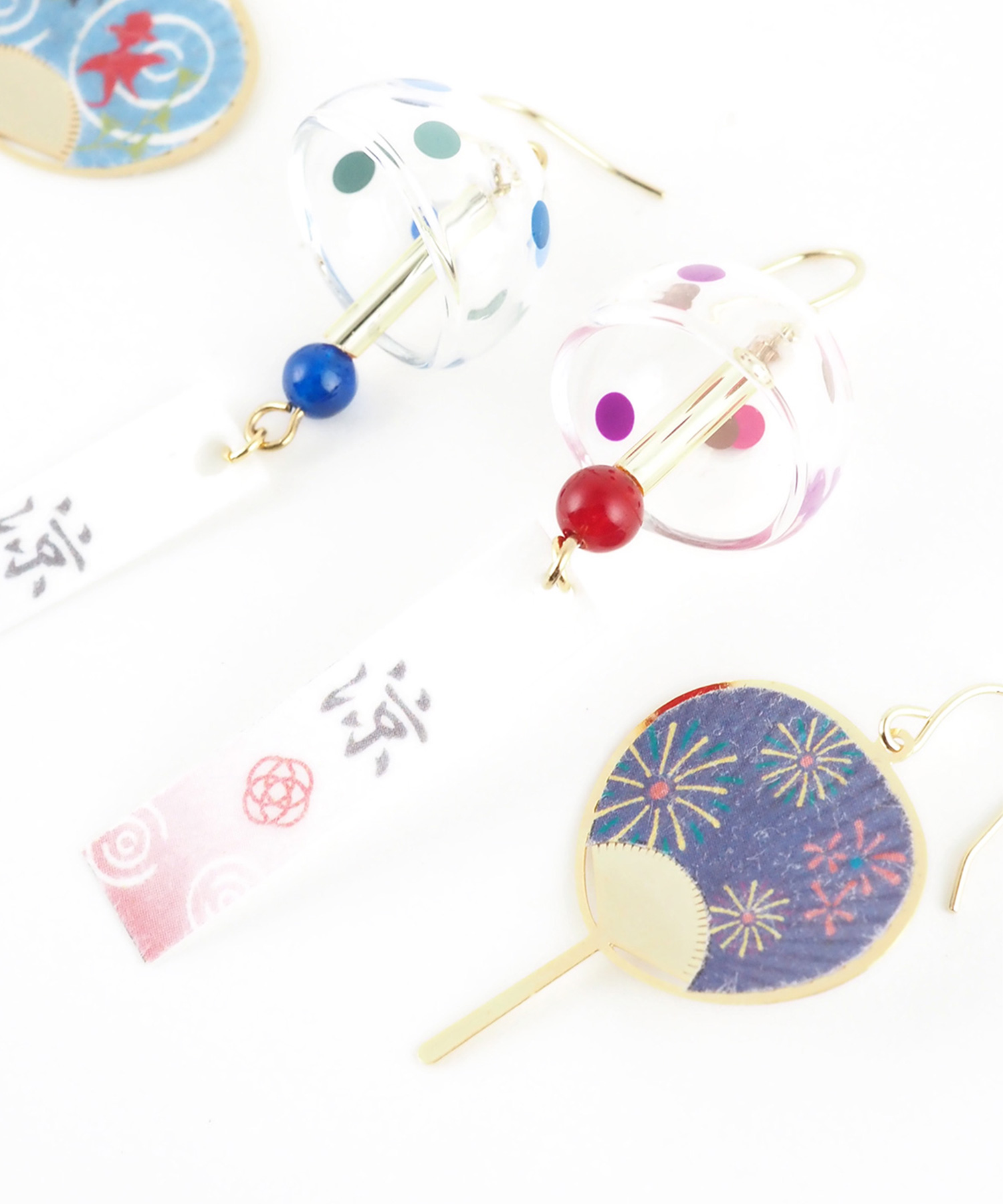 風鈴＆うちわアシンメトリーフックピアス