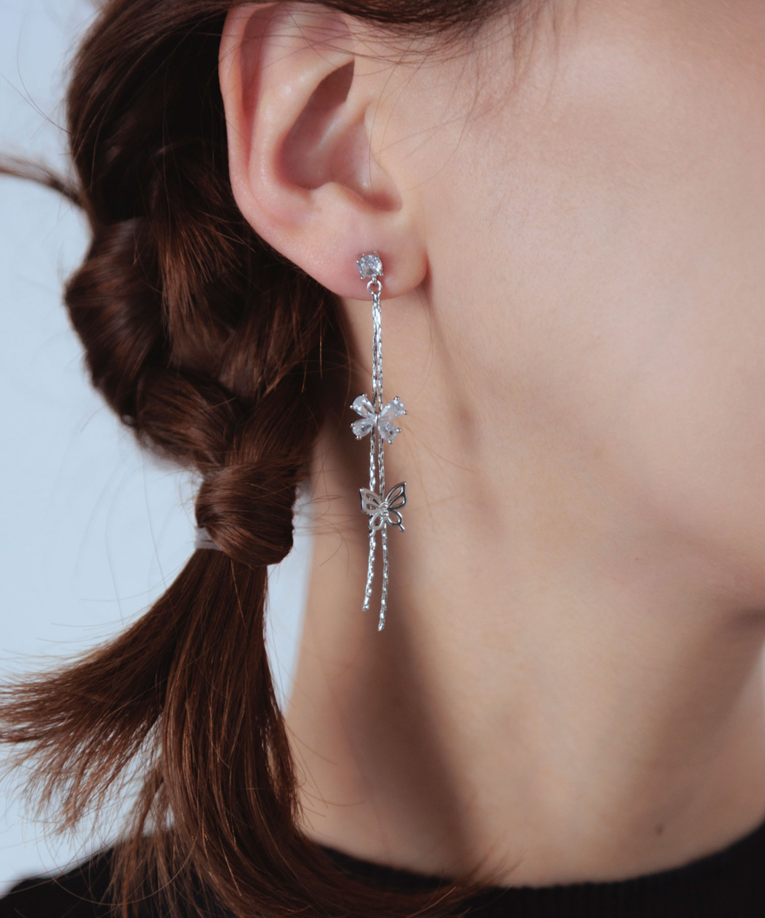 ダブルバタフライチェーンチタンポストピアス