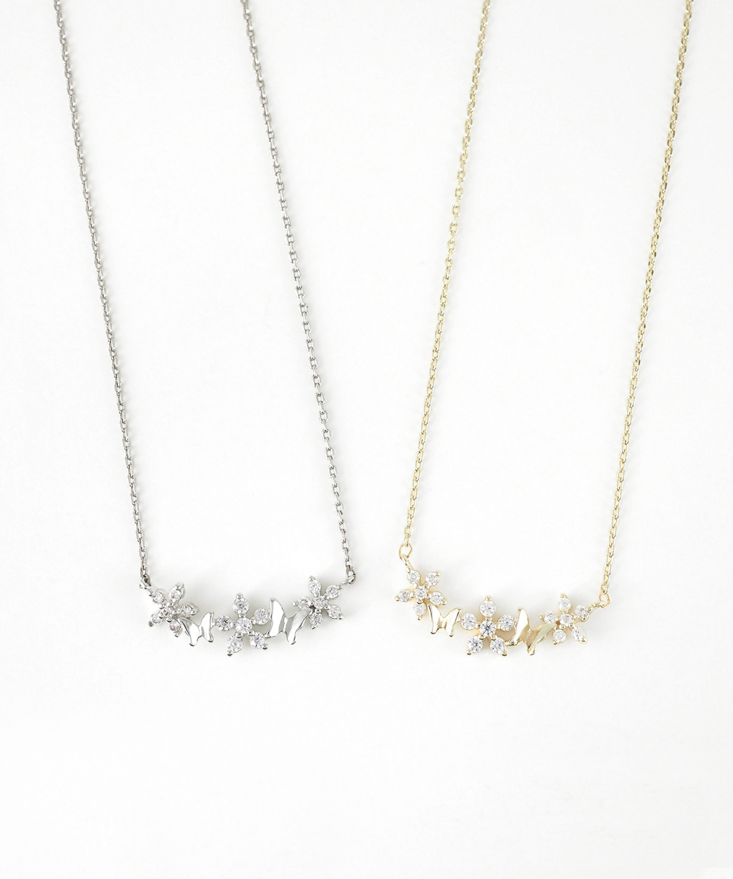 バタフライ＆フラワーキュービックガーデンネックレス