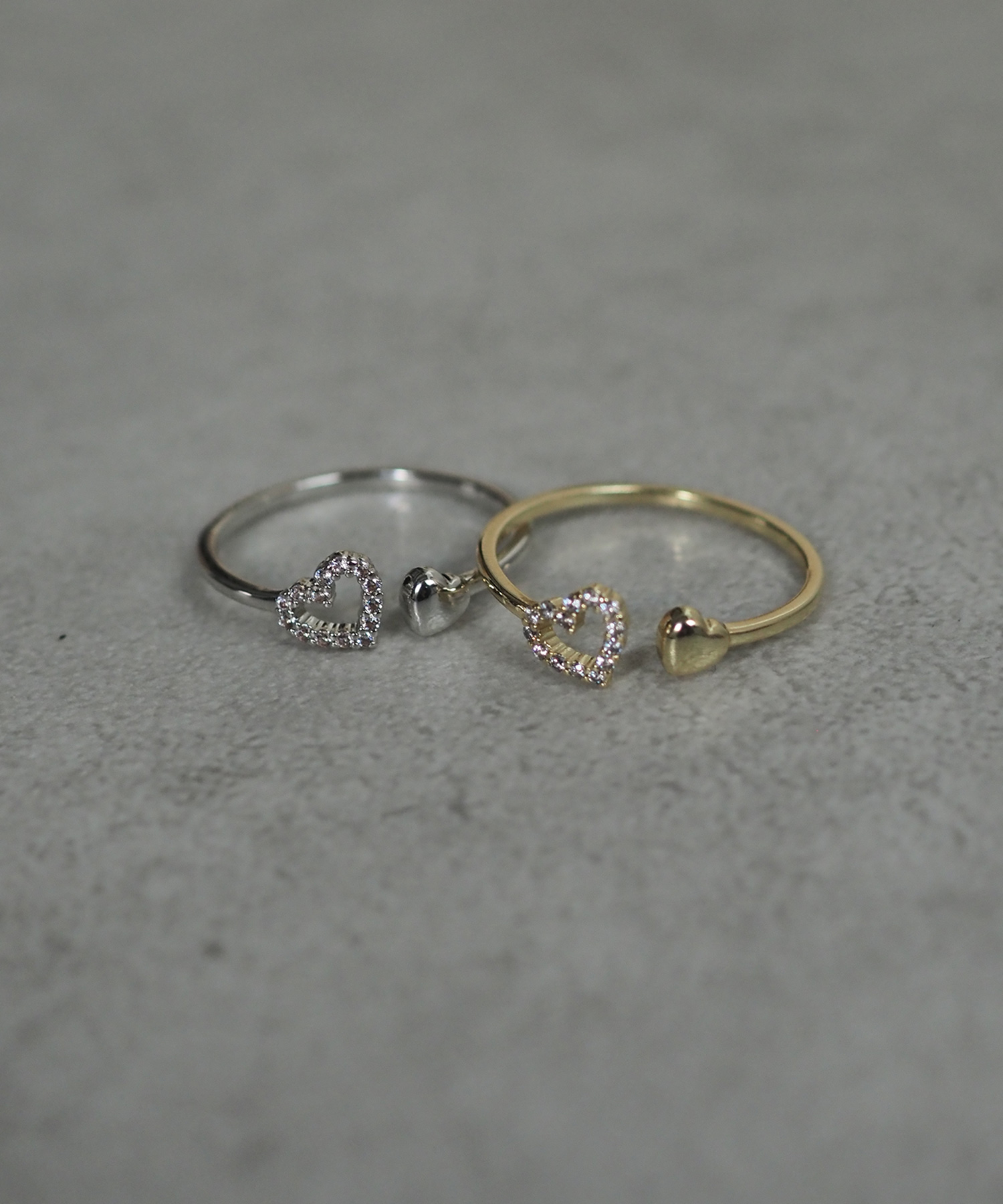 ダブルハートキュービックオープンリング