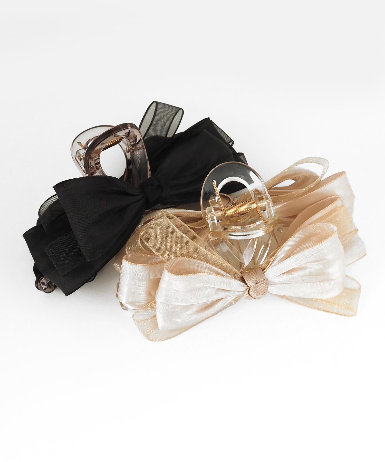 サテンオーガンジーリボンバンスクリップ