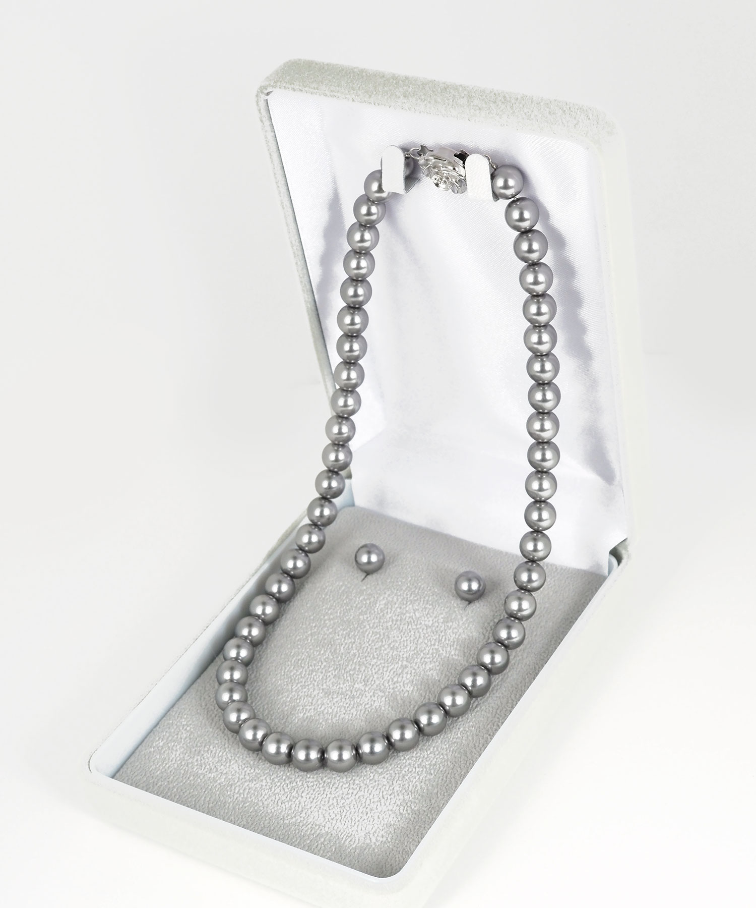 グレーガラスパールネックレス＆ピアスセット