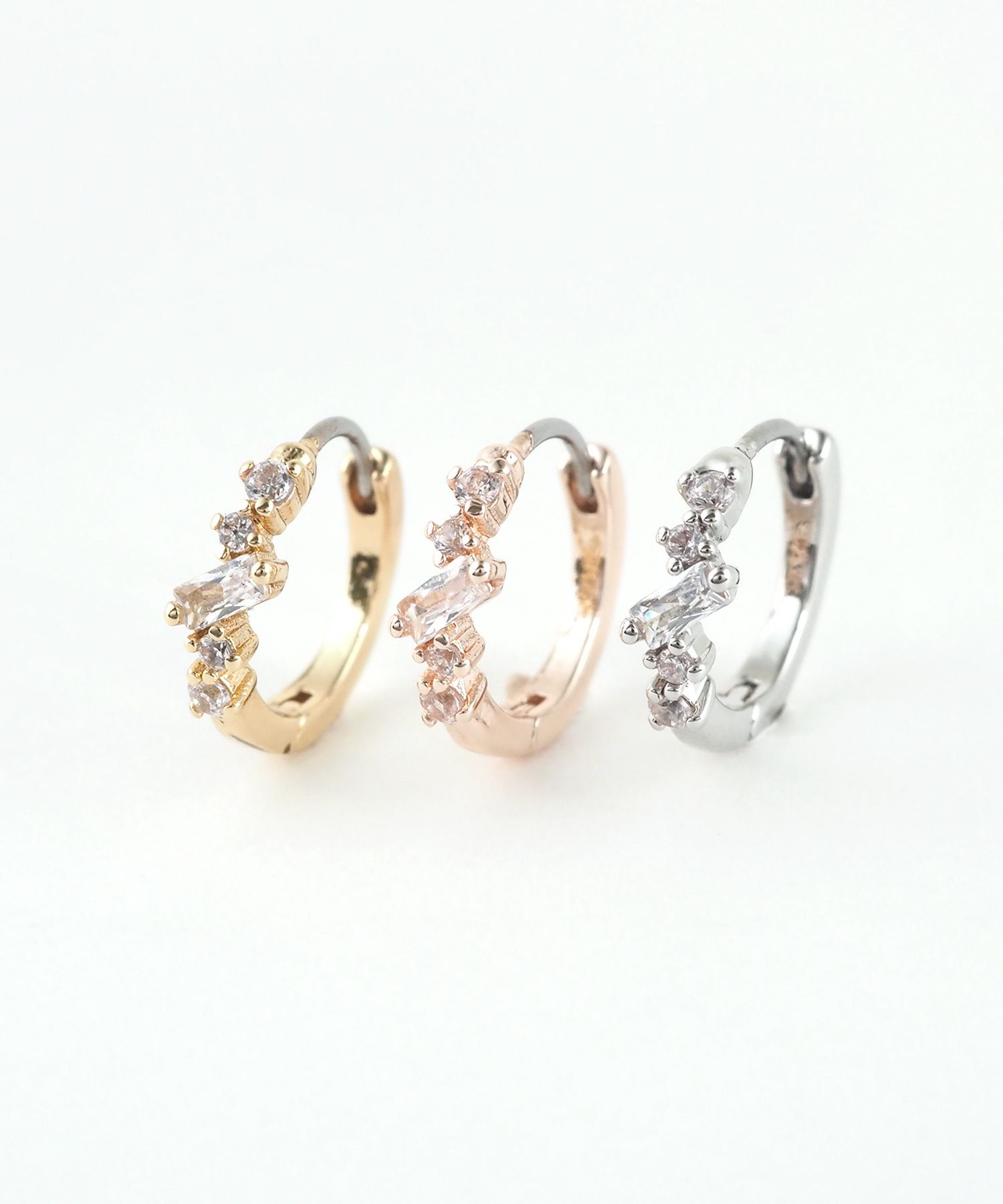 バゲットジルコニアフープステンレスポストピアス