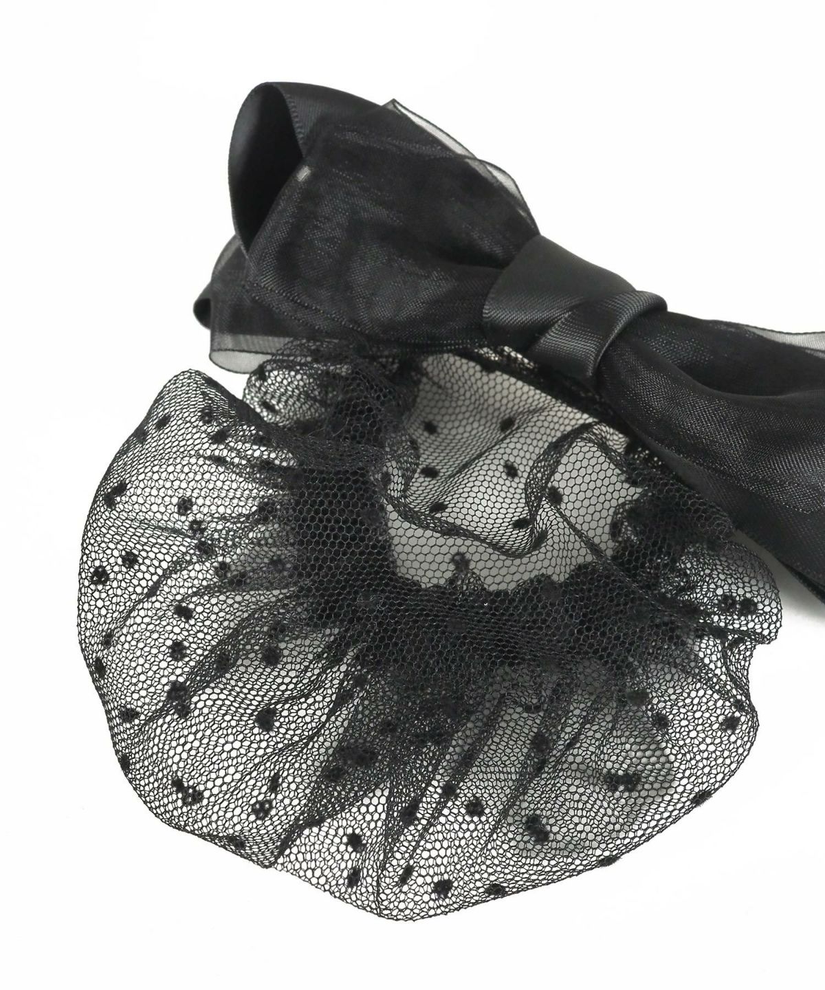 ドット柄ネット付チュールリボンバレッタ