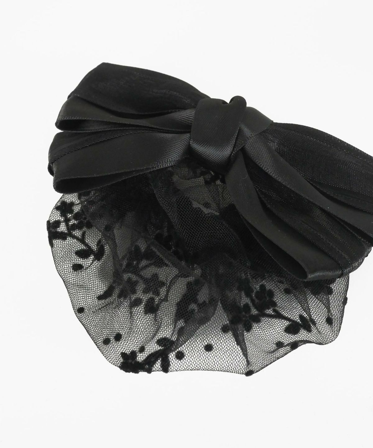 フラワーネット付レイヤードリボンバレッタ