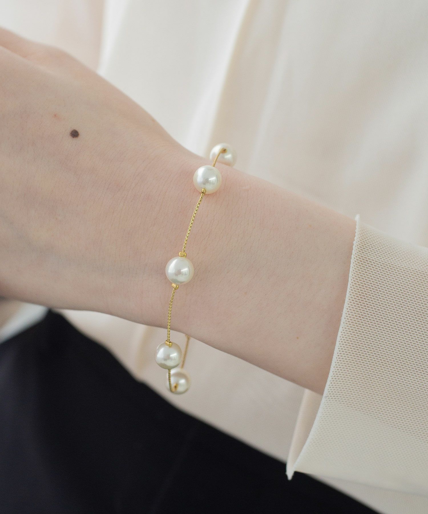 磨き貝パールステーションブレスレット【8mm/20cm】