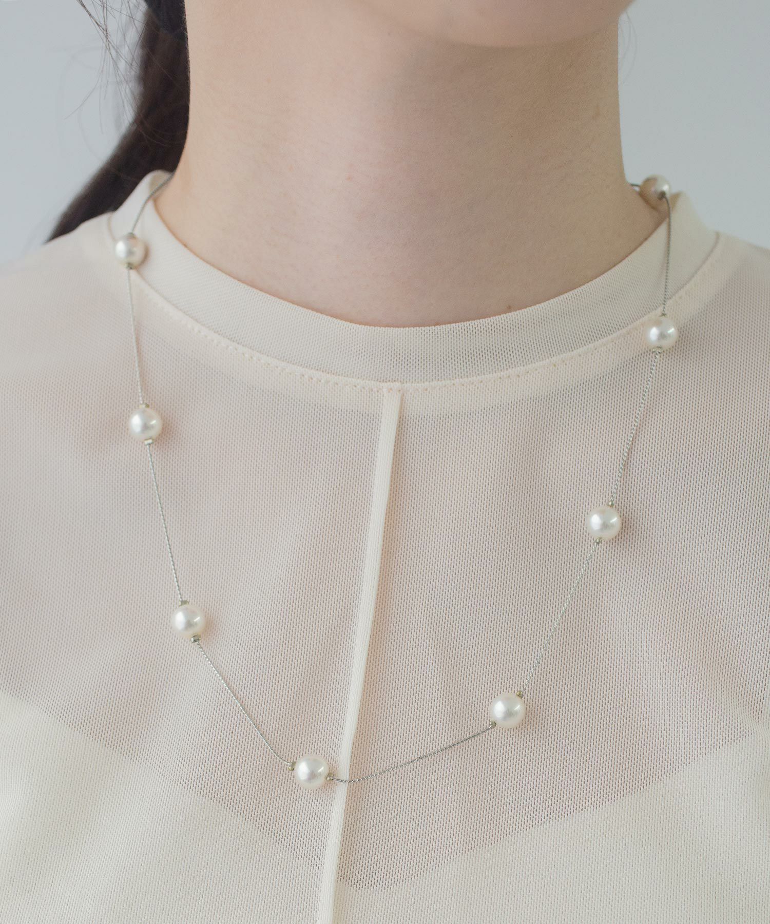 磨き貝パールステーションネックレス【8mm/57cm】