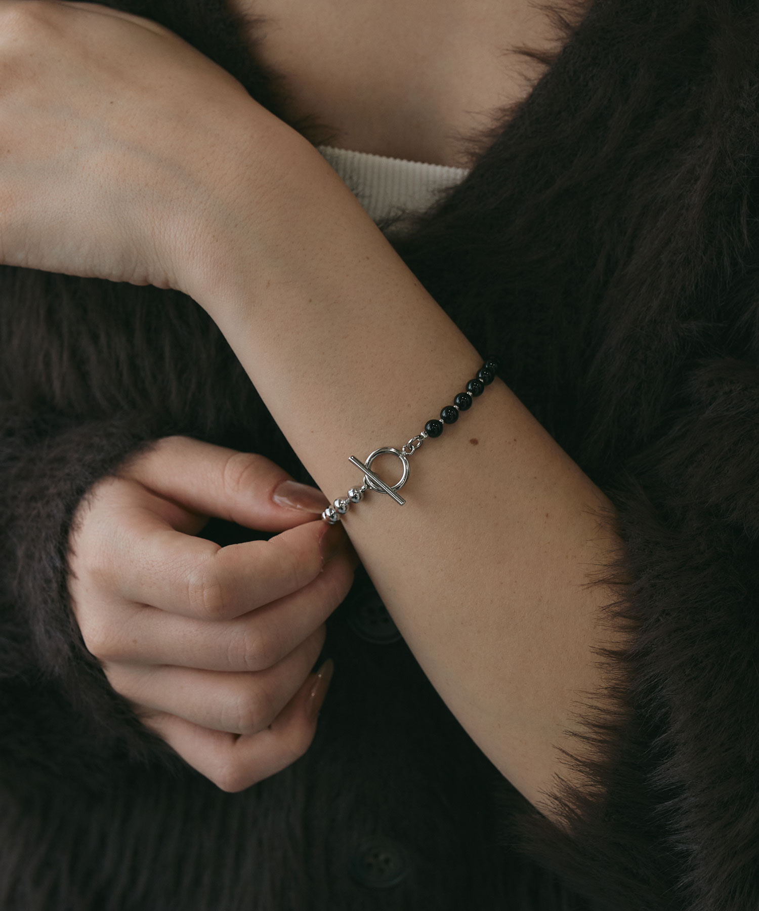 オニキス×ボールチェーンステンレスブレスレット【lucenzio】
