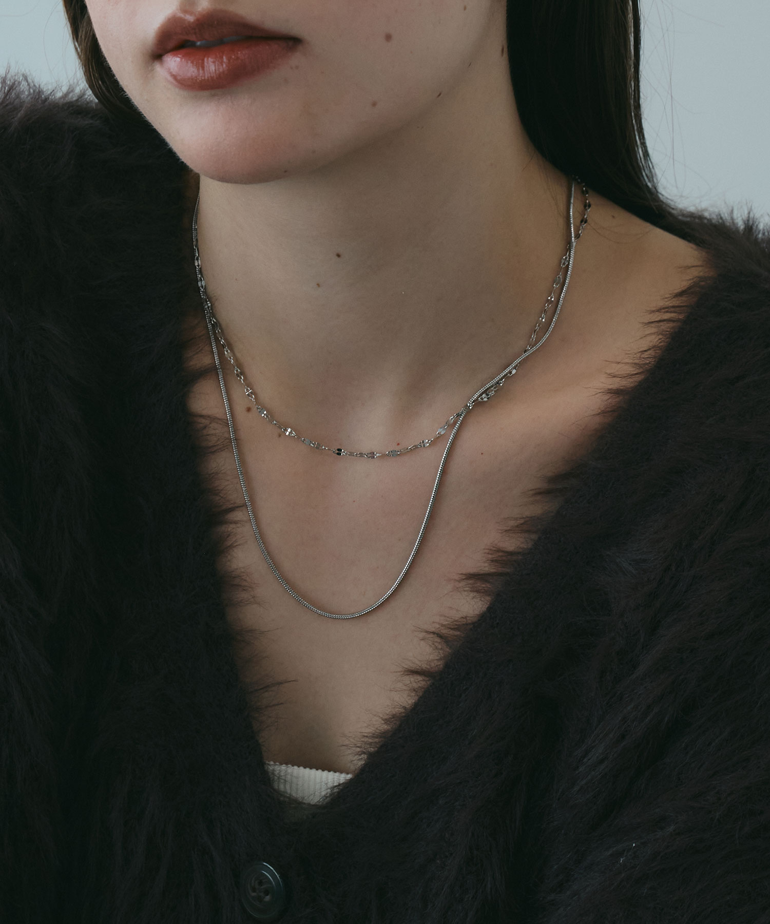 ペタルダブルチェーンステンレスネックレス【lucenzio】